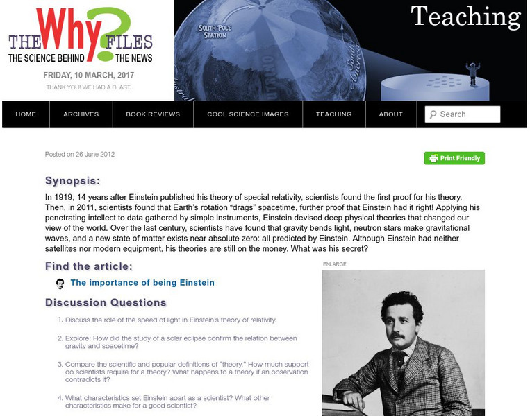 The Why Files: Albert Einstien Unit Plan The Why Files: Albert Einstien Unit Plan
