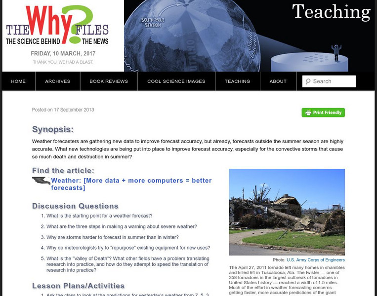 The Why Files: Weather [More Data + More Computers = Better Forecasts] Unit Plan