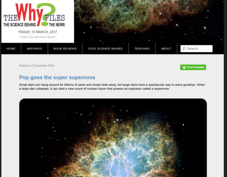 The Why Files: Pop Goes the Super Supernova Handout The Why Files: Pop Goes the Super Supernova Handout