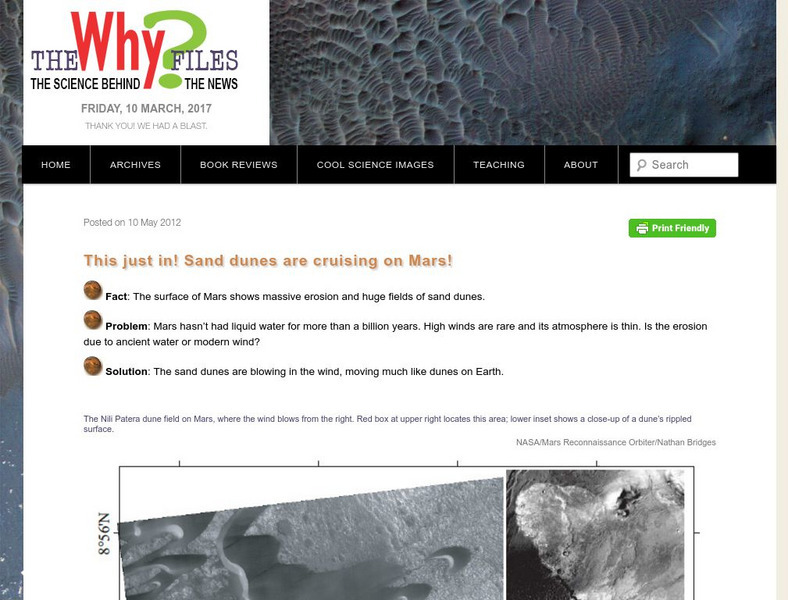 The Why Files: This Just In! Sand Dunes Are Cruising on Mars! Article The Why Files: This Just In! Sand Dunes Are Cruising on Mars! Article
