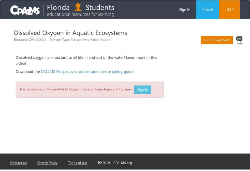Florida State University Cpalms: Florida Students: Dissolved Oxygen in Aquatic Ecosystems Instructional Video Florida State University Cpalms: Florida Students: Dissolved Oxygen in Aquatic Ecosystems Instructional Video