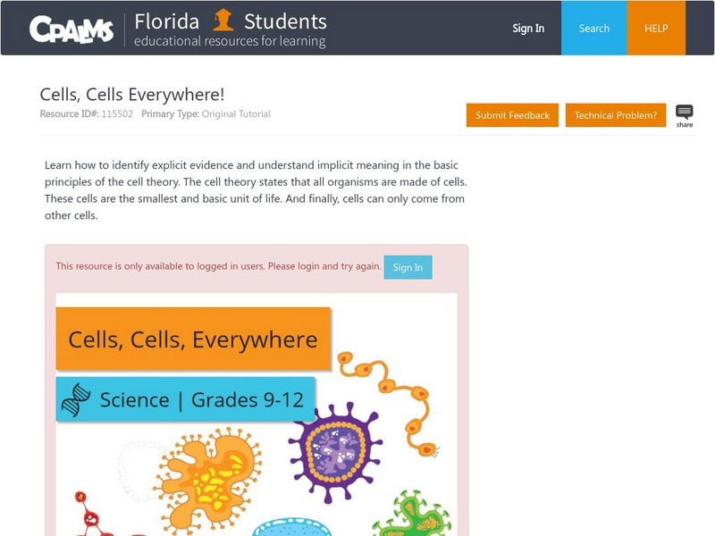 Florida State University Cpalms: Florida Students: Cells, Cells Everywhere! Instructional Video Florida State University Cpalms: Florida Students: Cells, Cells Everywhere! Instructional Video