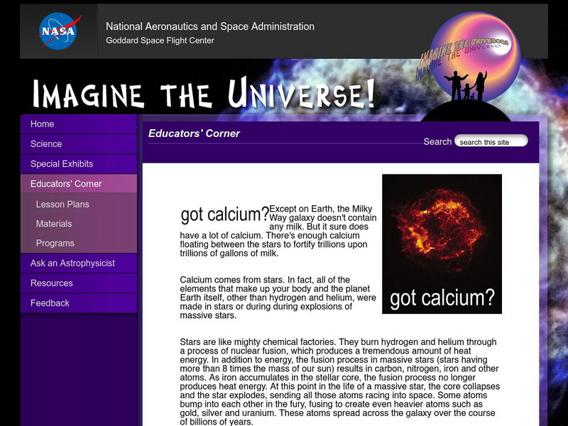 Nasa: Imagine the Universe: Got Calcium? Website Nasa: Imagine the Universe: Got Calcium? Website