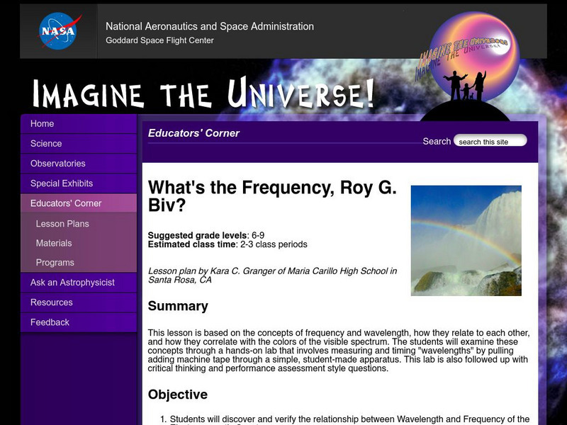 Nasa: Imagine the Universe: What's the Frequency, Roy G. Biv Lesson Plan Nasa: Imagine the Universe: What's the Frequency, Roy G. Biv Lesson Plan