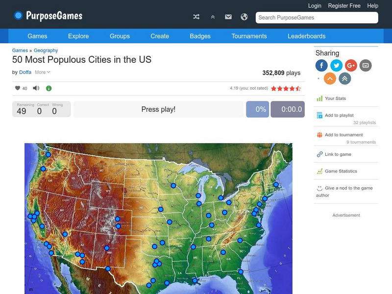 Purpose Games: 50 Most Populous Cities in the Us Interactive