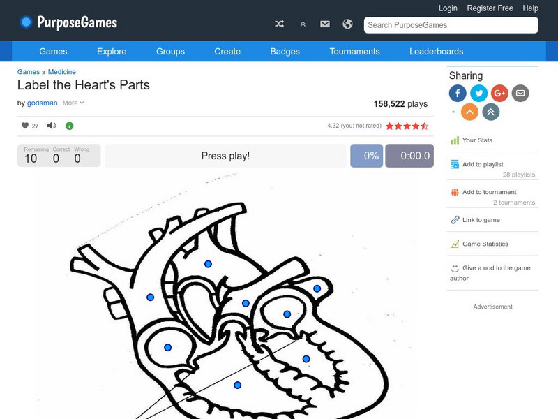 Purpose Games: Label the Heart's Parts Interactive Purpose Games: Label the Heart's Parts Interactive