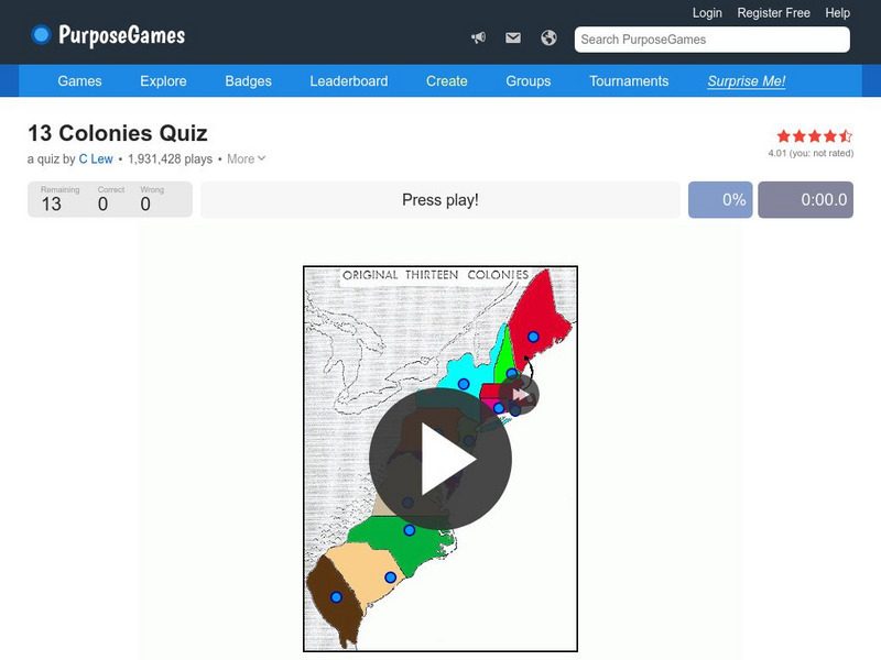 Purpose Games: Can You Identify the 13 Original Colonies of the Usa? Interactive Purpose Games: Can You Identify the 13 Original Colonies of the Usa? Interactive