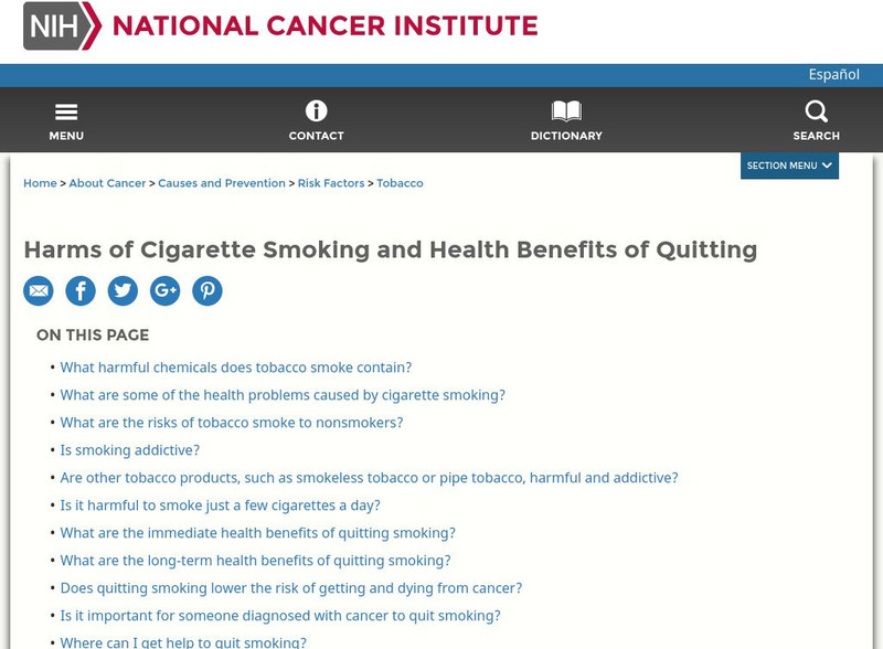 Cancer.gov: Q & a About Smoking Cessation Article
