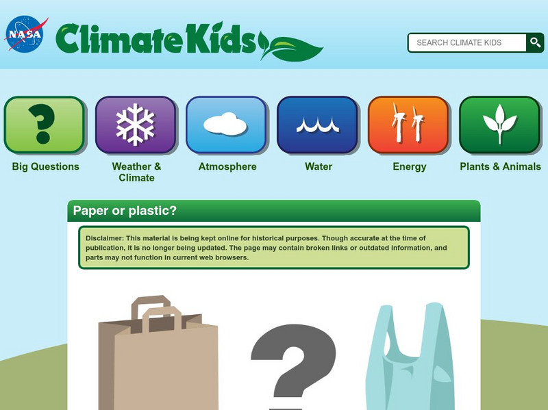 Climate Kids: Paper or Plastic? Article Climate Kids: Paper or Plastic? Article