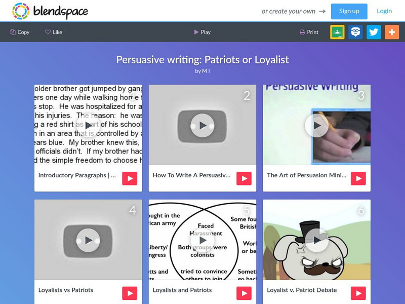 Blendspace: Persuasive Writing: Patriots or Loyalist Unit Plan Blendspace: Persuasive Writing: Patriots or Loyalist Unit Plan