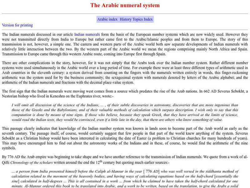 University of St. Andrews: The Arabic Numeral System Article University of St. Andrews: The Arabic Numeral System Article