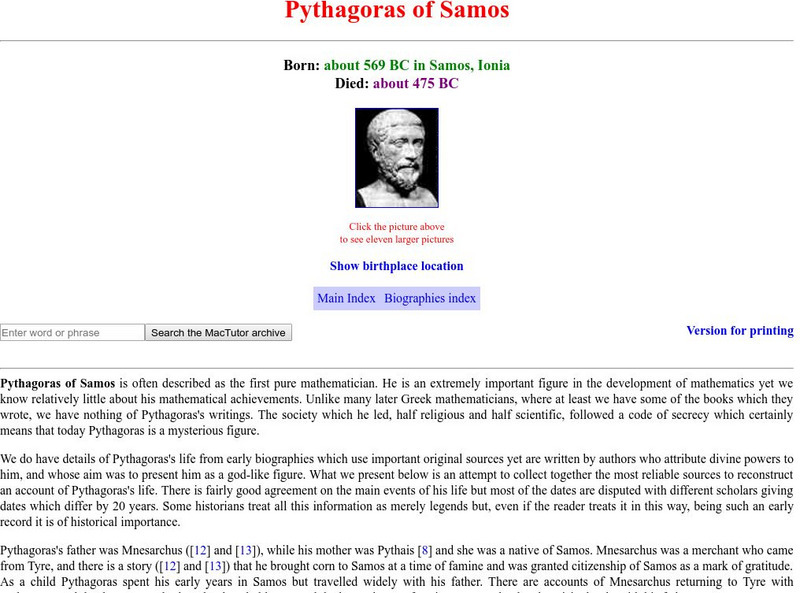 University of St. Andrews: Pythagoras of Samos Handout University of St. Andrews: Pythagoras of Samos Handout
