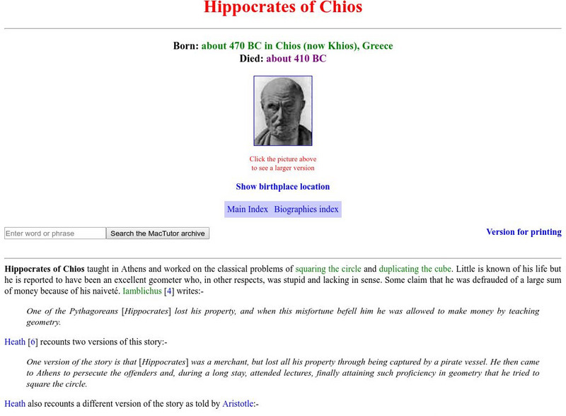 University of St. Andrews: Hippocrates of Chios Article