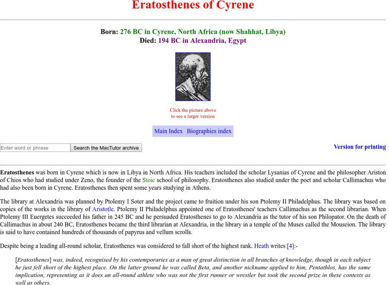 University of St. Andrews: Eratosthenes of Cyrene Article University of St. Andrews: Eratosthenes of Cyrene Article