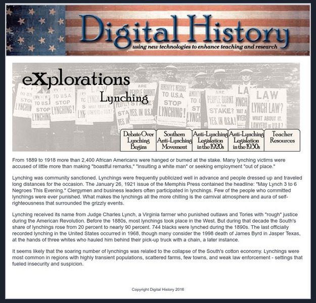 Digital History: Explorations: Lynching Website