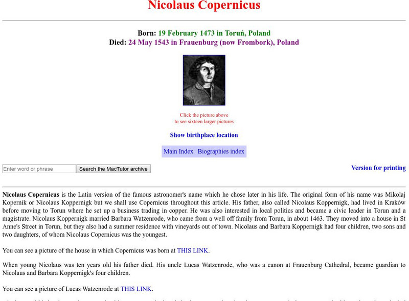 University of St. Andrews: Nicolaus Copernicus Article University of St. Andrews: Nicolaus Copernicus Article