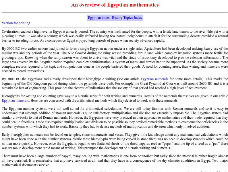 University of St. Andrews: An Overview of Egyptian Mathematics Article University of St. Andrews: An Overview of Egyptian Mathematics Article