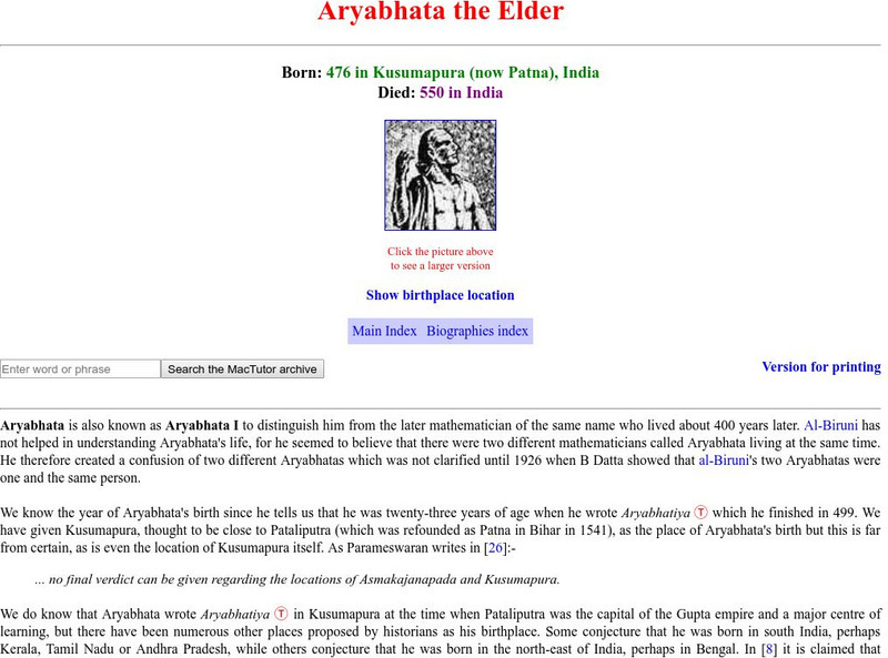 University of St. Andrews: Aryabhata the Elder Article University of St. Andrews: Aryabhata the Elder Article