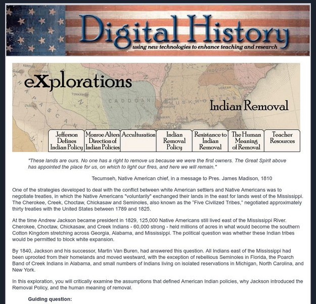 Digital History: Explorations: Indian Removal Website Digital History: Explorations: Indian Removal Website