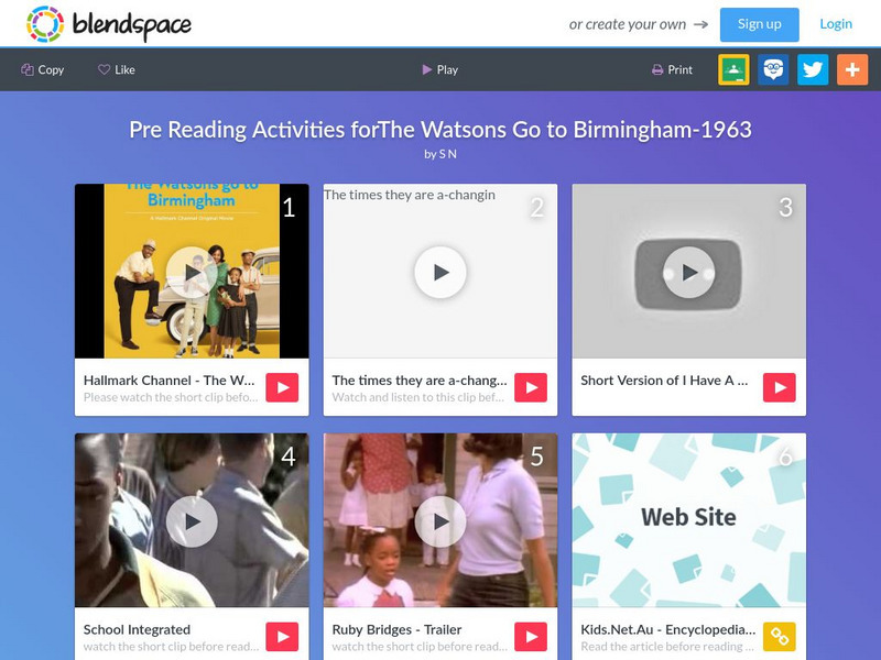 Blendspace: Pre Reading Activities for the Watsons Go to Birmingham 1963 Unit Plan Blendspace: Pre Reading Activities for the Watsons Go to Birmingham 1963 Unit Plan