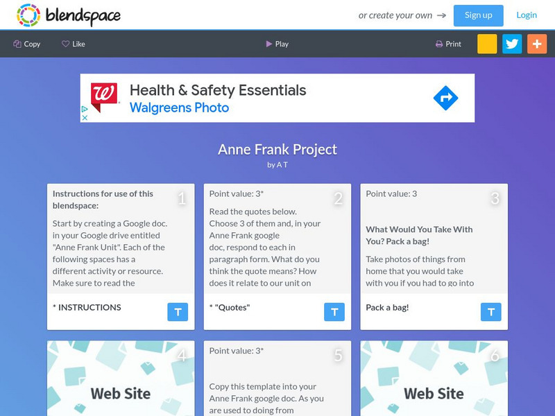 Blendspace: Anne Frank Project Unit Plan Blendspace: Anne Frank Project Unit Plan