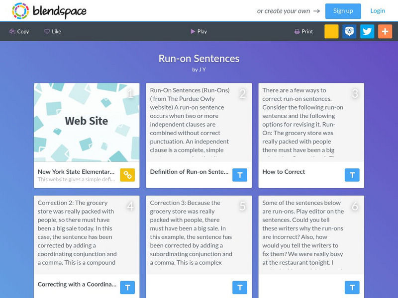 Blendspace: Run on Sentences Unit Plan Blendspace: Run on Sentences Unit Plan