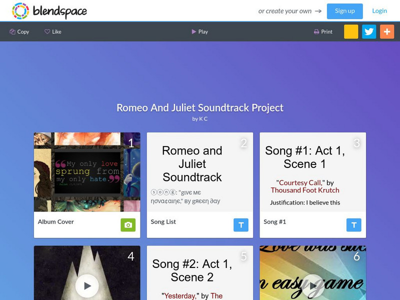 Blendspace: Romeo and Juliet Soundtrack Project Unit Plan Blendspace: Romeo and Juliet Soundtrack Project Unit Plan