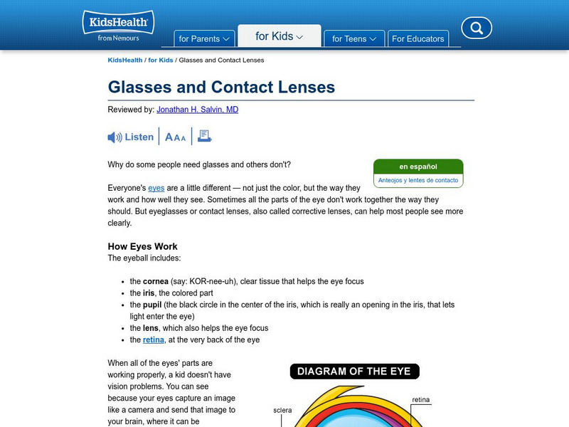 Kids Health: Taking a Good Look at Glasses Handout Kids Health: Taking a Good Look at Glasses Handout