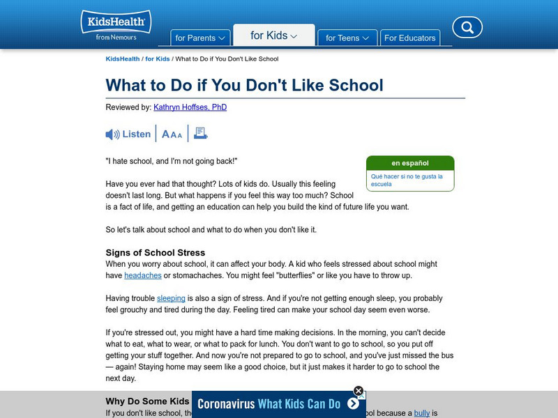 Kids Health: What to Do When You Don't Like School Website Kids Health: What to Do When You Don't Like School Website