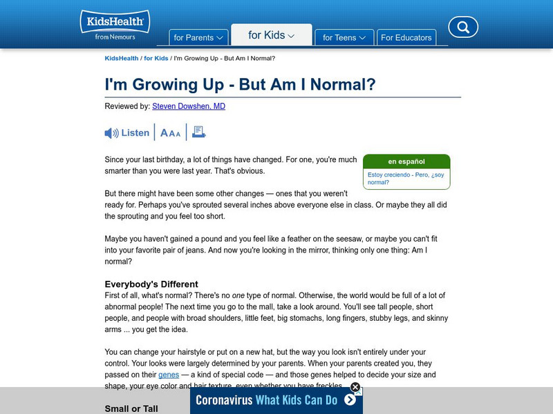 Kids Health: I'm Growing Up but Am I Normal? Article Kids Health: I'm Growing Up but Am I Normal? Article