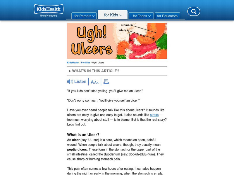Kids Health: Ugh! Ulcers Handout