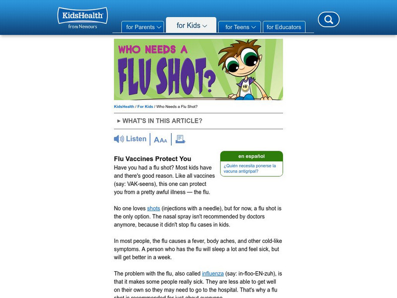 Kids Health: Who Needs a Flu Shot Handout Kids Health: Who Needs a Flu Shot Handout