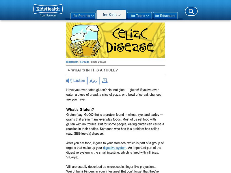 Kids Health: Celiac Disease Handout Kids Health: Celiac Disease Handout
