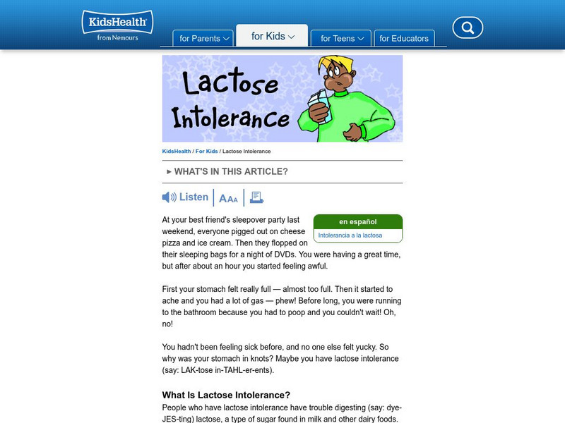 Kids Health: Lactose Intolerance Handout Kids Health: Lactose Intolerance Handout