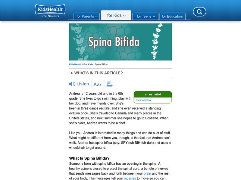Kids Health: Spina Bifida Handout