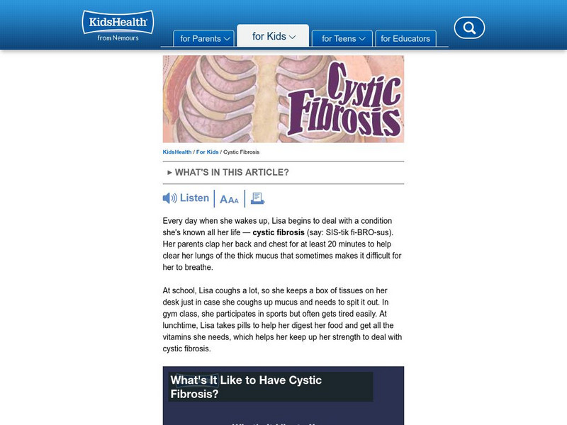 Kids Health: Cystic Fibrosis Handout Kids Health: Cystic Fibrosis Handout