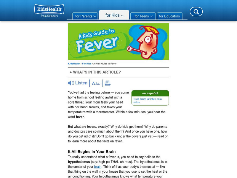 Kids Health: A Kids Guide to Fever Handout Kids Health: A Kids Guide to Fever Handout
