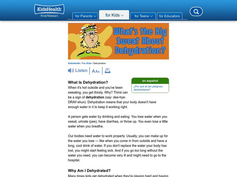 Kids Health: What's the Big Sweat About Dehydration Article Kids Health: What's the Big Sweat About Dehydration Article