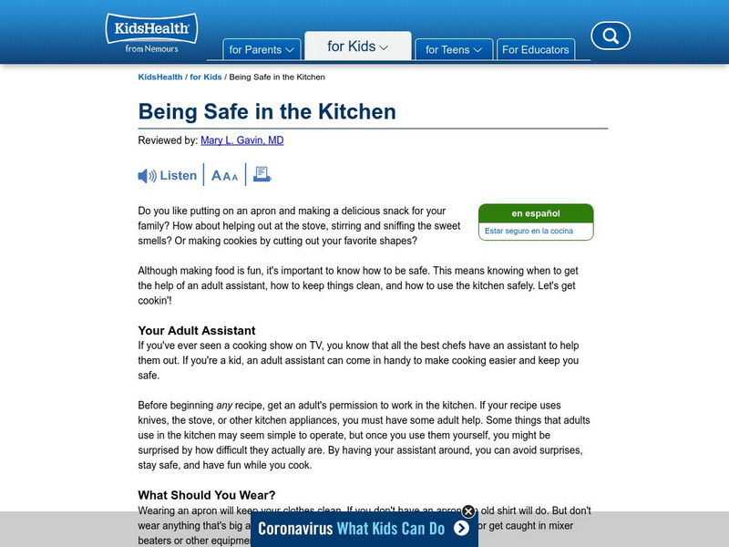 Kids Health: Being Safe in the Kitchen Audio Kids Health: Being Safe in the Kitchen Audio