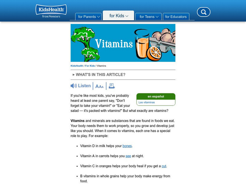 Kids Health: All About What Vitamins and Minerals Do Website Kids Health: All About What Vitamins and Minerals Do Website