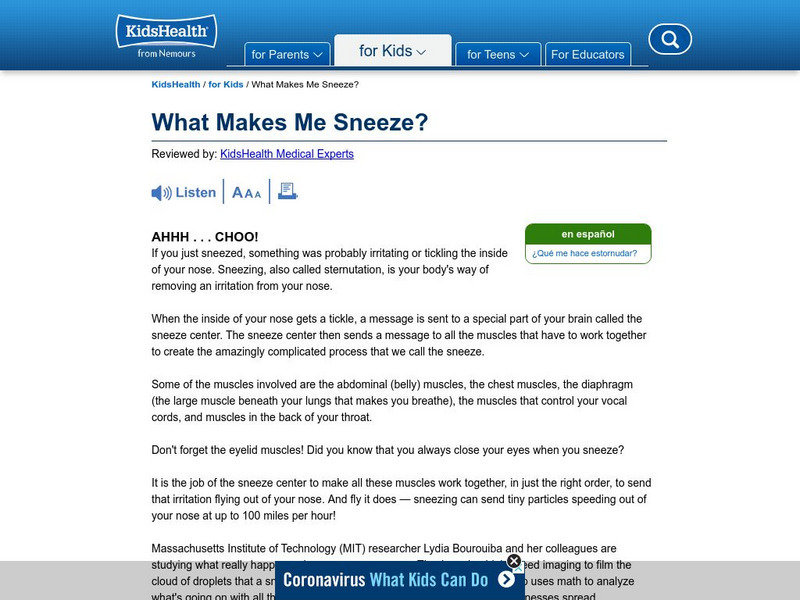 Kids Health: What Makes Me Sneeze? Handout