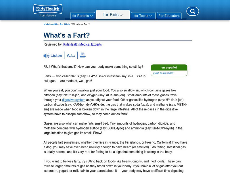 Kids Health: What's a Fart? Handout Kids Health: What's a Fart? Handout