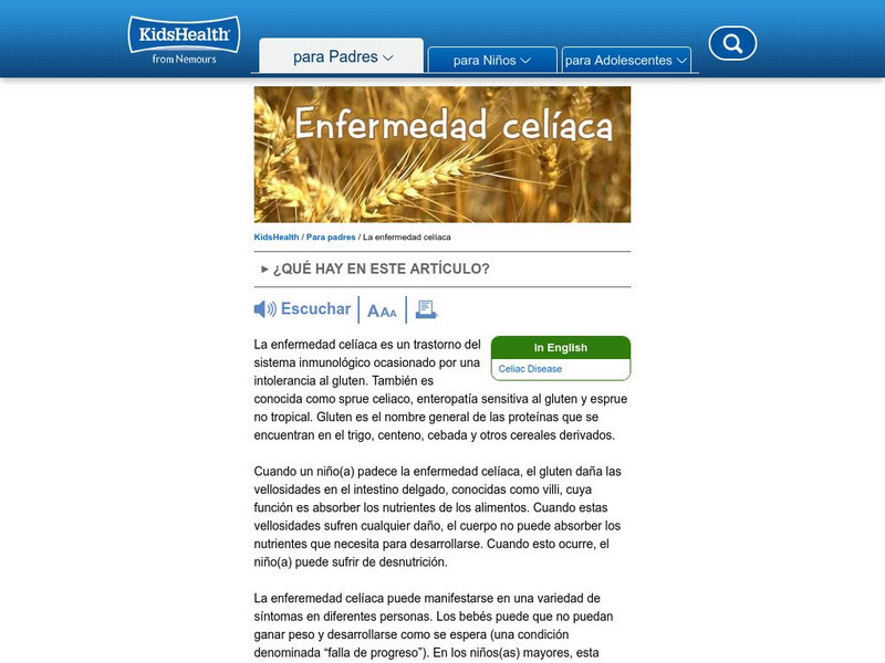 Kids Health: Enfermedad Celiaca Handout