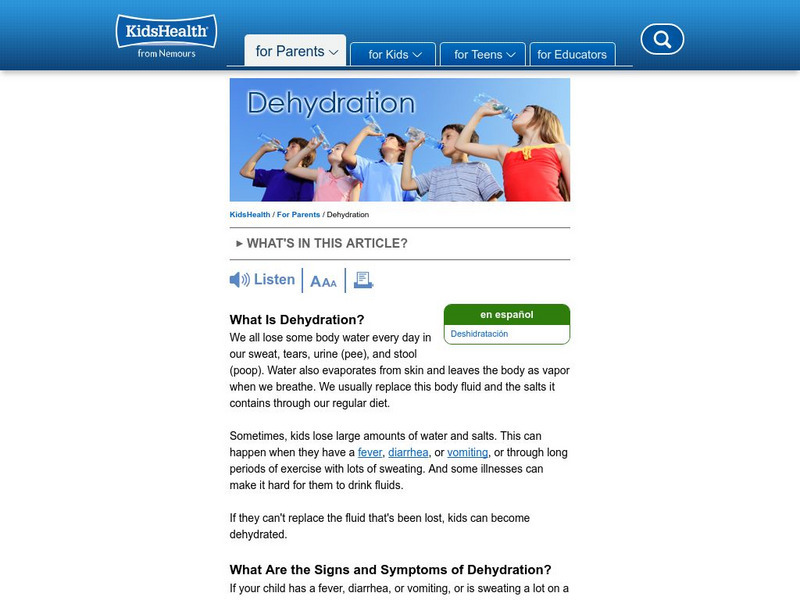 Kids Health: Dehydration and Treating Dehydration Unit Plan Kids Health: Dehydration and Treating Dehydration Unit Plan