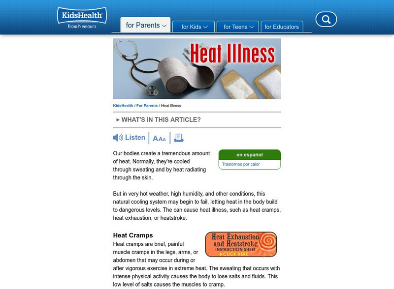 Kids Health: Heat Illness Website