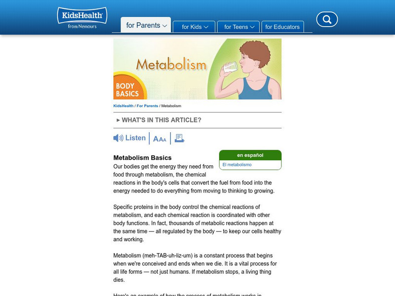 Kids Health: Metabolism Handout Kids Health: Metabolism Handout