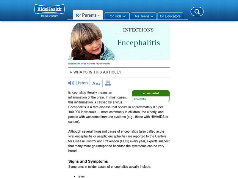 Kids Health: Encephalitis Handout Kids Health: Encephalitis Handout