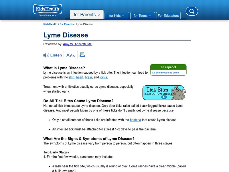 Kids Health: Lyme Disease Handout Kids Health: Lyme Disease Handout