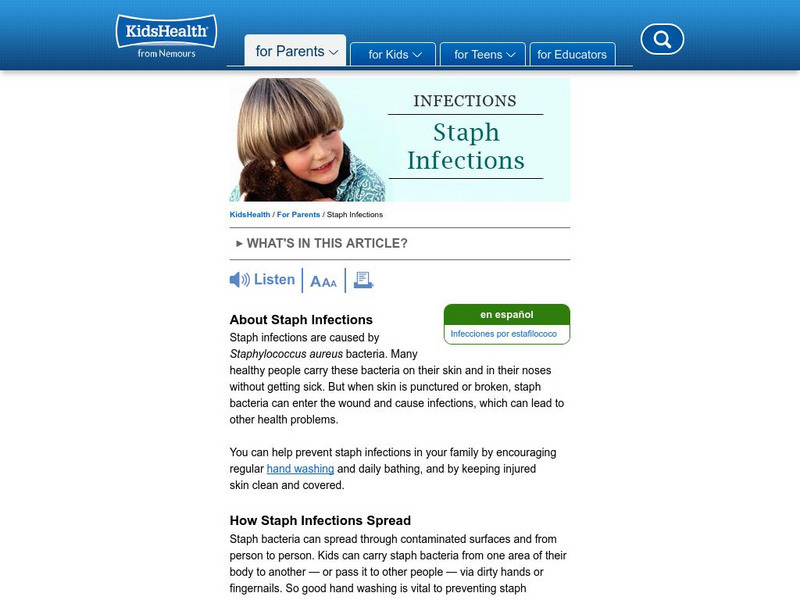 Kids Health: Staphyloccus Aureus Handout Kids Health: Staphyloccus Aureus Handout