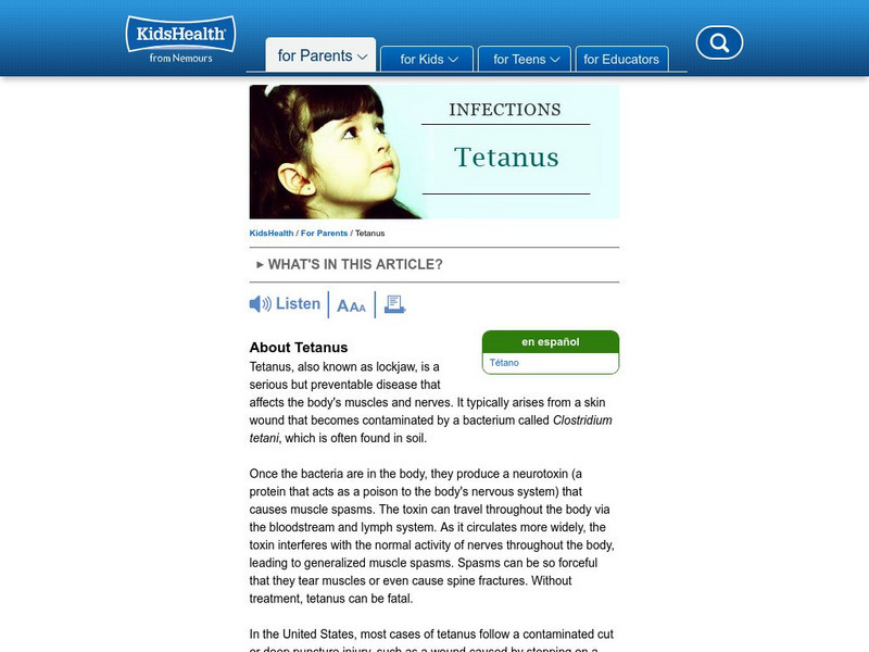 Kids Health: Tetanus Handout Kids Health: Tetanus Handout